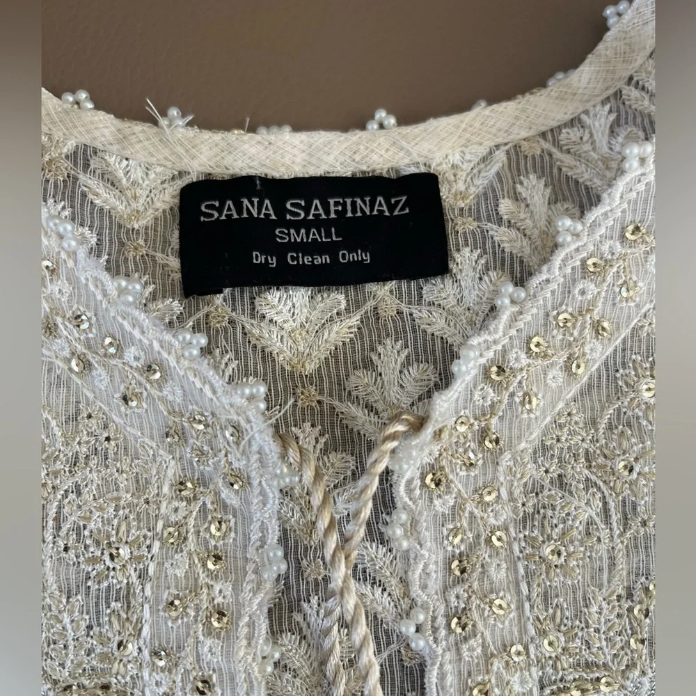 New Original Sana Safinaz Pakistani 4 piece creamish white anarkali dress - Picture 4 of 10
